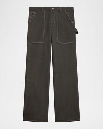 Helmut Lang Mens Twill Straight-Leg Contrast Stitch Utility Pants