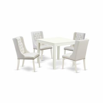 East West Furniture 5-Piece Dining Table Set Includes 1 Kitchen Dining Table and 4 Light Grey Linen Fabric Parson Chairs