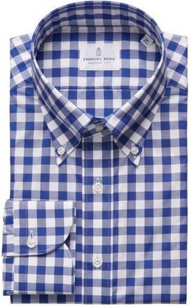 Emanuel Berg Cotton Dress Shirt in Blue Check at Nordstrom Rack, Size Medium