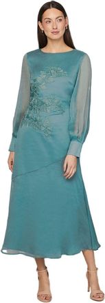 Wallis Chiffon Applique Placement Midi Dress, 12, Turquoise