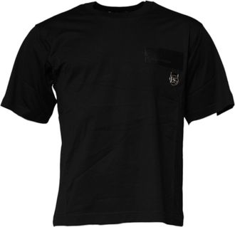 Dolce & Gabbana Mens Black Logo Patch Cotton Crew Neck T-Shirt