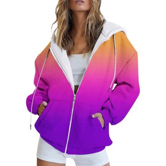Generic Todays offers Special Deals Hoodies for Women UK Clearance Fashion Graphic Print Long Sleeve Full Zip Sweatshirts Lightweight Drawstring Hooded Sweats