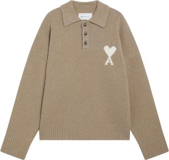 Ami Ami de Coeur Polo Sweater - Heren - Truien - Beige - Maat: M Wol