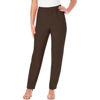 Roaman's Petite Plus Size Classic Bend Over Structured Straight Leg Pull-On Pant in Chocolate at Nordstrom, Size 32Short