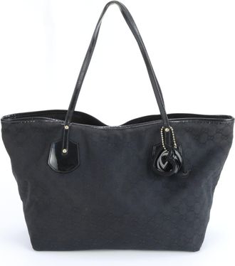 Gucci Black Leather Canvas Tote Bag (Pre-Owned)