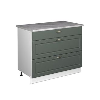 Vicco Mueble Bajo De Cocina Fame-line, Verde Dorado Casa De Campo/blanco, 100 Cm, Et M&aacute;rmol, Vicco