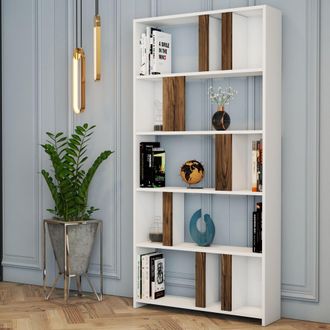 Dmora Estanter&iacute;a Tribogna, Biblioteca 4 Estantes, Libre Instalaci&oacute;n, Color Nogal, 90x20x180h Cm Blanco