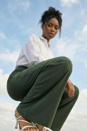 Roman Elastic Waist Wide Leg Stretch Trousers