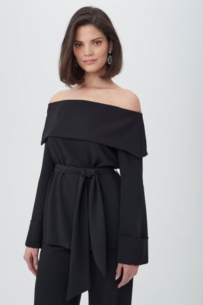Trina Turk Lyndi Off-The-Shoulder Belted Long Sleeve Top