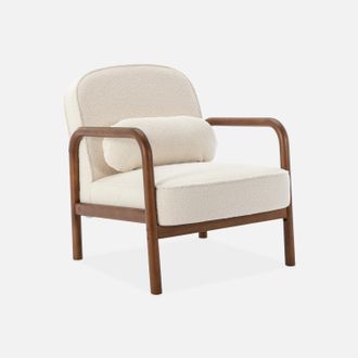 Sweeek Sill&oacute;n Escandinavo De Madera De Hevea En Tejido Borreguito