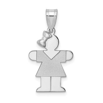 Diamond2Deal 14k White Gold The Kids Small Girl with Bow on Left Engravable Hugs Charm Pendant