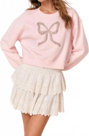 LoveShackFancy Rylan Embellished Bow Fleece Pullover In Pink