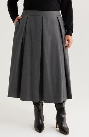 Nordstrom Pleated Midi Skirt in Grey Dark Heather at Nordstrom Rack, Size 3X