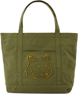 Maison Kitsun&eacute; Unisex Fox Head Logo Tote Green Cotton