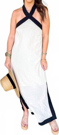 Entro Halter Midi Dress In Oatmeal/black