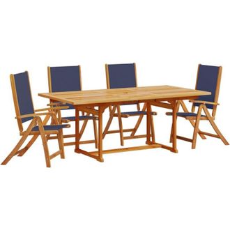vidaXL Juego Comedor De Jard&iacute;n 5 Pzas Madera Maciza Acacia Y Textileno Vidaxl