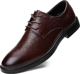 Generic Formal Shoes for Men Lace Up Floral Round Burnished Toe Leather Low Top Rubber Sole Anti-Slip Party(Brown,9.5 UK)