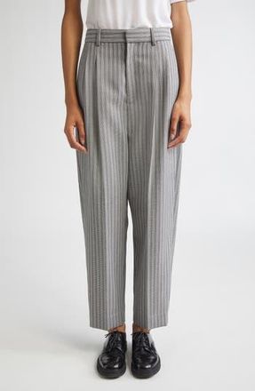 Nellie Partow Rosen Pleated Textured Stripe Virgin Wool Pants in Dark Grey Stripe at Nordstrom Rack, Size 12