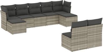 vidaXL Vidaxl - Set Muebles Jard&iacute;n 9 Pzas Y Cojines Rat&aacute;n Sint&eacute;tico Gris Claro