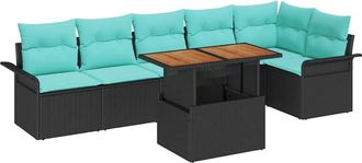 vidaXL Conjunto De Sof&aacute; De Jard&iacute;n 7 Uds. Negro Polirat&aacute;n Vidaxl