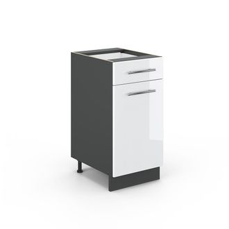 Vicco Mueble Bajo De Cocina Fame-line, Blanco Alto Brillo, 40 Cm Sin Encimera, Vicco