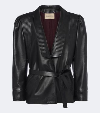 Valentino Garavani Chaqueta de piel con cintur&oacute;n