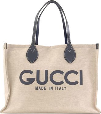 Gucci Beige Navy Canvas Pouch Tote Bag (Pre-Owned)