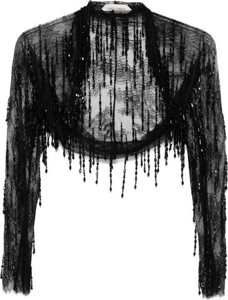 Alberta Ferretti sequin-embellished fringe jacket - Black