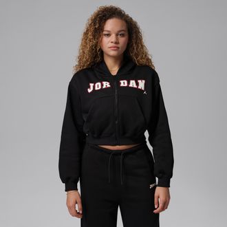 Nike Jordan Womens Jordan Brooklyn Fleece Full-Zip Mod-Crop Hoodie in Black | IO1074-010
