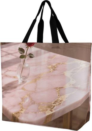 Generic Rose Gold Marble Women Handbag Foldable Tote Bag Lightweight Grocery Bags For Camping Beach Work