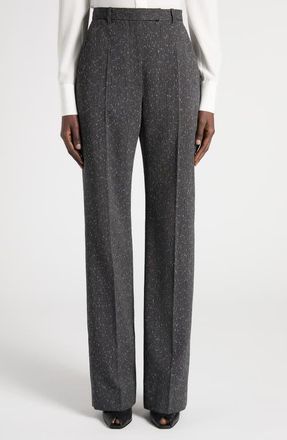 Alexander McQueen High Waist Wool Blend Slub Straight Leg Pants in Grey at Nordstrom, Size 10 Us