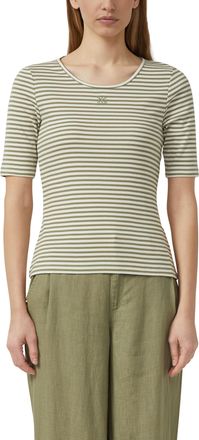 s.Oliver Rundhalsshirt S.OLIVER, Damen, Gr. 34, summer khaki stripe, Jersey, Obermaterial: 95% Baumwolle, 5% Elasthan, gestreift, tailliert h&uuml;ftbedeckend, tief