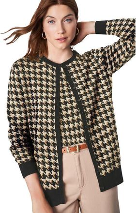Jessica London Fine Gauge Button Front Cardigan in Neutral Offset Houndstooth at Nordstrom, Size 20