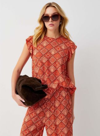 Icone Womens Ruffle sleeves crew-neck blouse