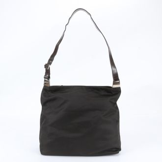 Gucci Brown Leather Nylon Messenger Bag Shoulder Bag Tote Bag (Pre-Owned)