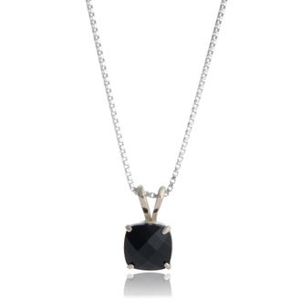 MAX + STONE 14k White Gold 8mm Cushion Cut Gemstone Pendant Necklaces with 18 inch Box Chain