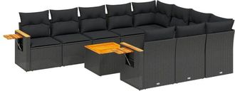 vidaXL Set De Sof&aacute;s De Jard&iacute;n 11 Pzas Y Cojines Rat&aacute;n Sint&eacute;tico Negro Vidaxl