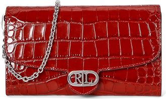 Lauren Ralph Lauren Croc-Embossed Medium Adair Crossbody Wallet Womens Handbags Madison Red, Leather/Polyester