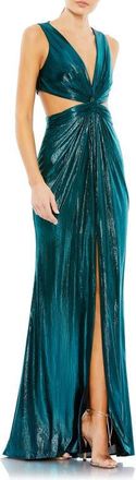 Mac Duggal Sleeveless Metallic Cut Out Gown in Teal at Nordstrom, Size 2