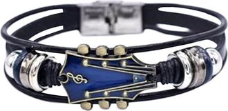 Generic Retro Faux Leather Guitar Bracelet Unique Wristband With Stainless Steel Clasp Rock Ideal Music Enthusiast Accessory For Men Women Jewelry Set (Blue, 