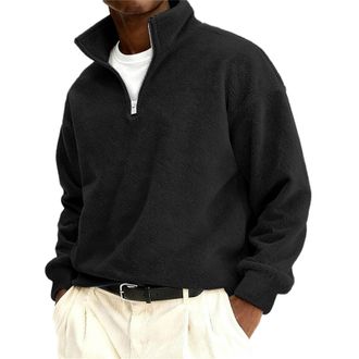 Generic Mens Microfleece Sweatshirt Vintage Work Pullover Stand Collar Half-Zip Long Sleeve Sweats Casual Autumn Sweatshirts Top Quarter Zip Jumper Hiking Out