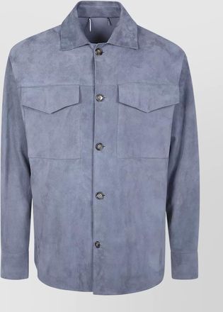Lardini nappa shirt jacket chest pockets collar