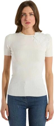 Elisabetta Franchi Ribbed Knit Top with Flower