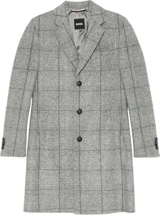 HUGO BOSS Reversjas met ruitpatroon in slim fit - Heren - Mantel - Grijs - M - Wol - Jassen