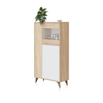 Mirakemueble Mirakemueble - Mueble Vitrina Kikua De 3 Puertas En Roble Canadian Y Blanco Artik 142x77x33 Cm