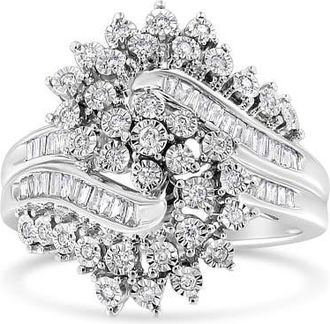 House of Brilliance 10K White Gold 1/2 Cttw Diamond S Shaped Bypass Cocktail Ring at Nordstrom, Size 8