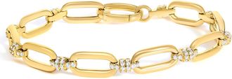 House of Brilliance 14K Yellow Gold 1 1/10 Cttw Diamond Cluster Paperclip Link Bracelet