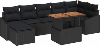 vidaXL Garden Sofa Set with Storage 8 pcs Black Poly rattan vidaXL