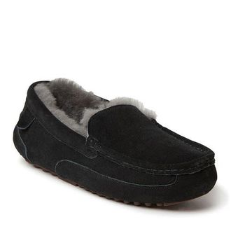 Dearfoams Fireside Melbourne Genuine Shearling Moccasin Slipper in Black at Nordstrom, Size 13