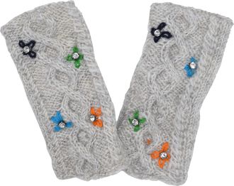 Gheri Womens Fleece Lined Cable Knit Wool Arm Warmers All Silver